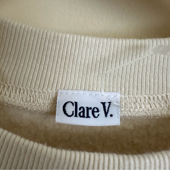 Clare V Medium Cream Le Drop Fringe Sweatshirt Top Western Cropped Cotton Anthro - Picture 5 of 7